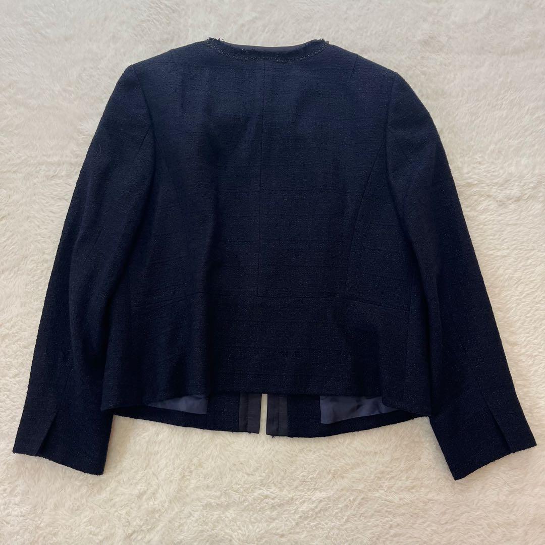 美品　23区 トリアセダブルジョーゼット ノーカラー ワンピーススーツ 大きい