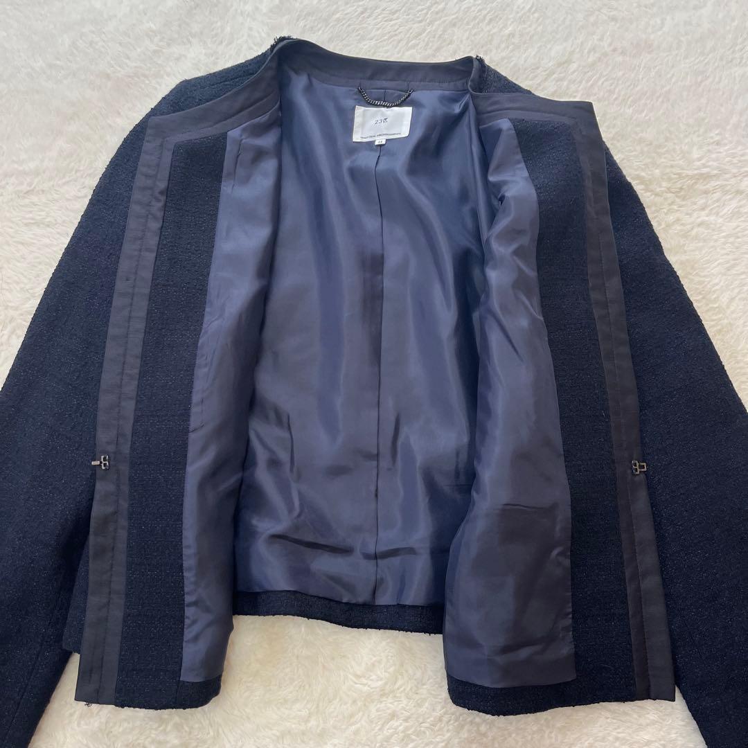 美品　23区 トリアセダブルジョーゼット ノーカラー ワンピーススーツ 大きい