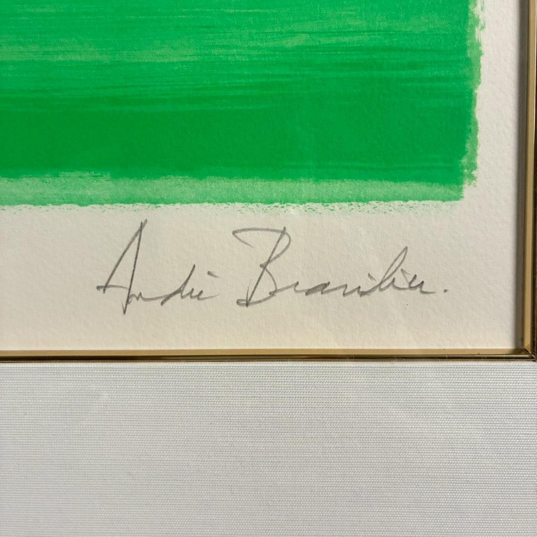 美品 アンドレ・ブラジリエ「海の前のレース」リトグラフ 直筆サイン入り 額縁入り