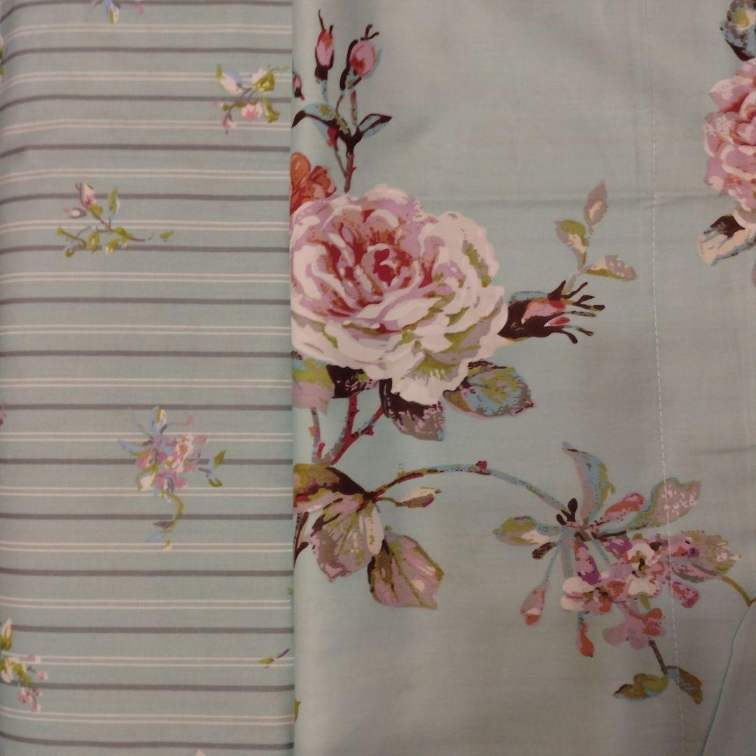 最高級新品★薔薇紫陽花水色ストライプ綿100%シングル掛け布団カバー枕カバー3点