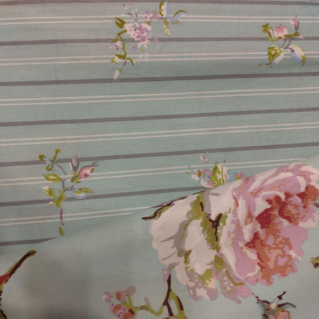 最高級新品★薔薇紫陽花水色ストライプ綿100%シングル掛け布団カバー枕カバー3点