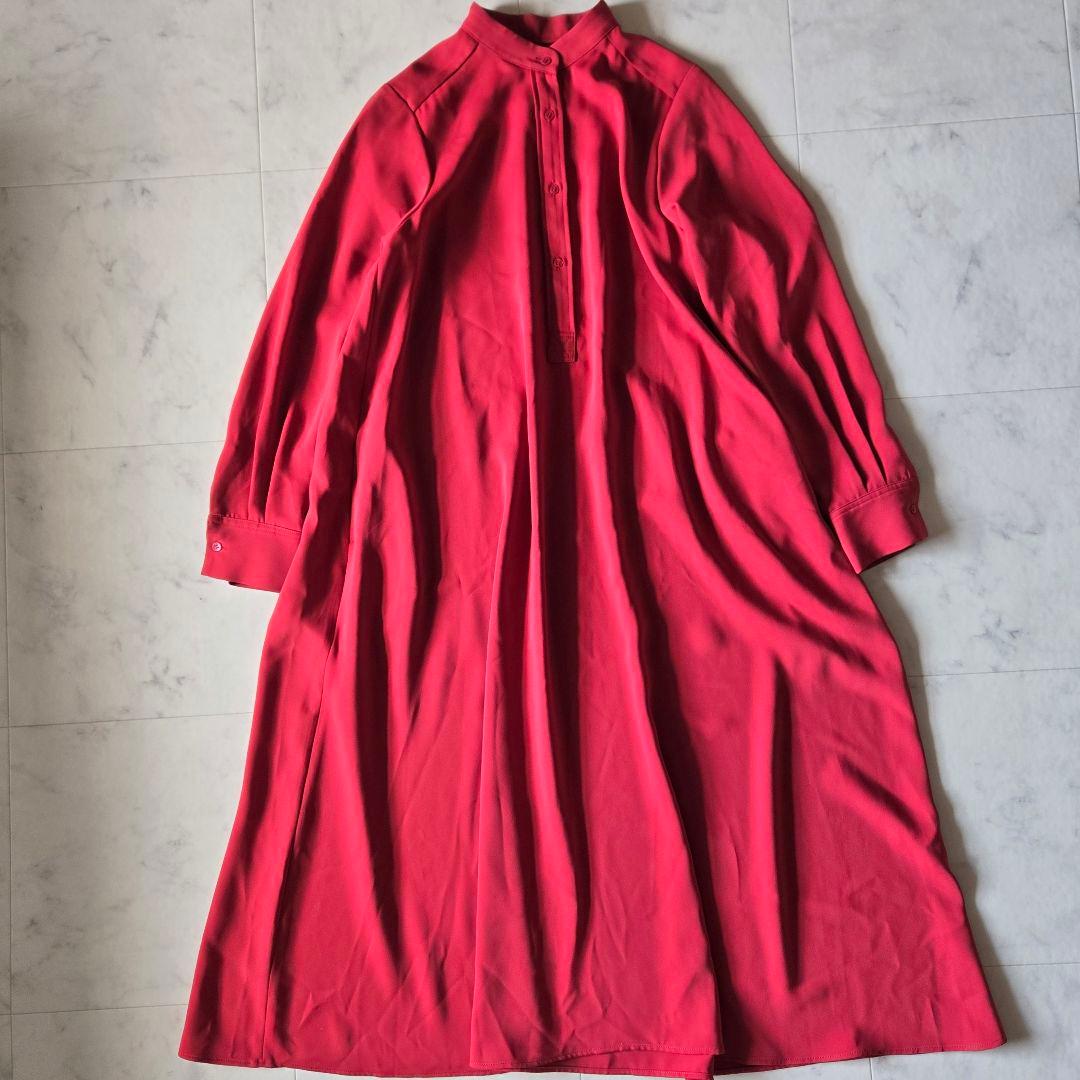 美品✨グラフペーパー　ワンピース　サテンバンドカラードレス　ゆったり　赤　レッド