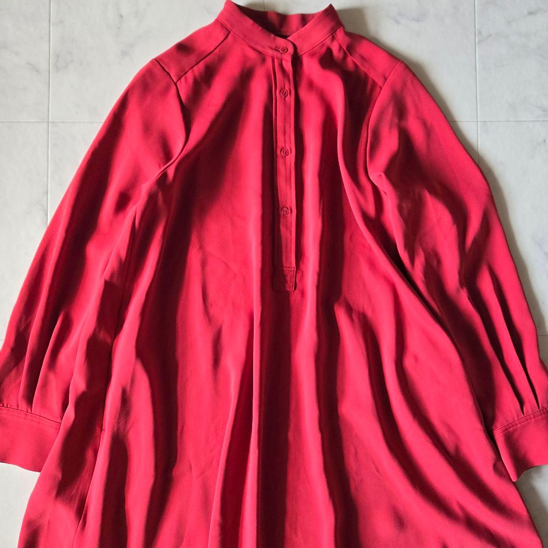 美品✨グラフペーパー　ワンピース　サテンバンドカラードレス　ゆったり　赤　レッド