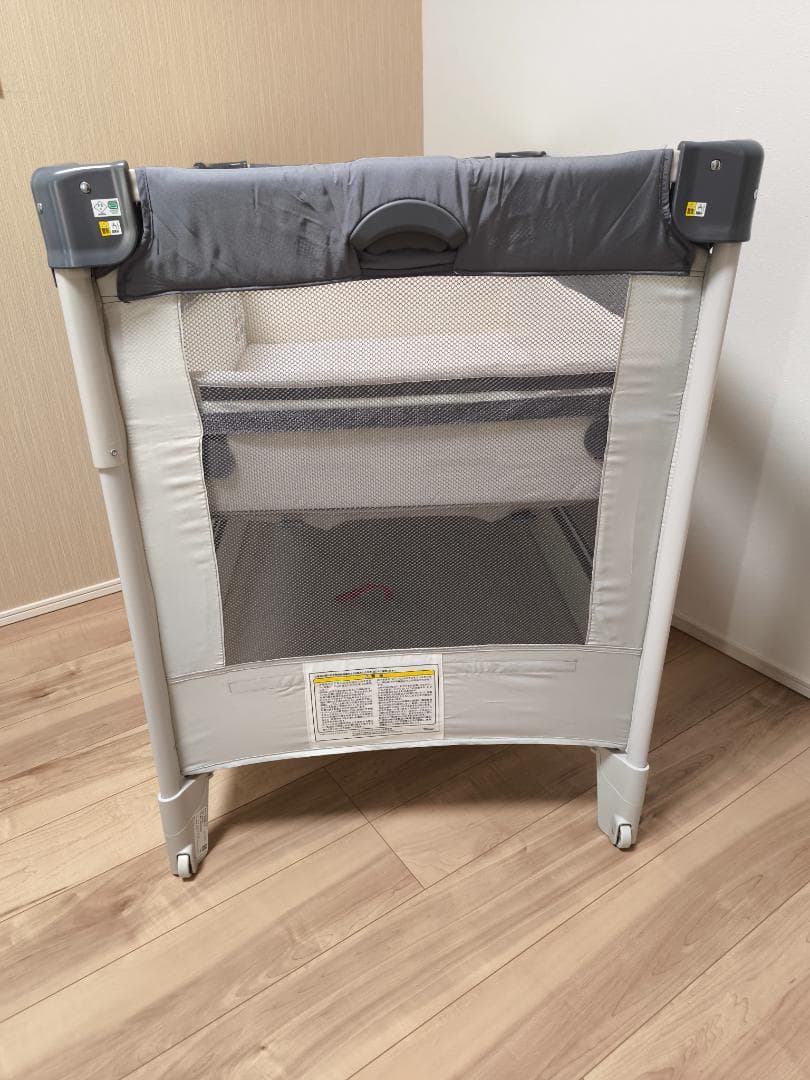 【美品】Aprica　ココネルエアーAB　グレーベア　ベビーベッドマット付き