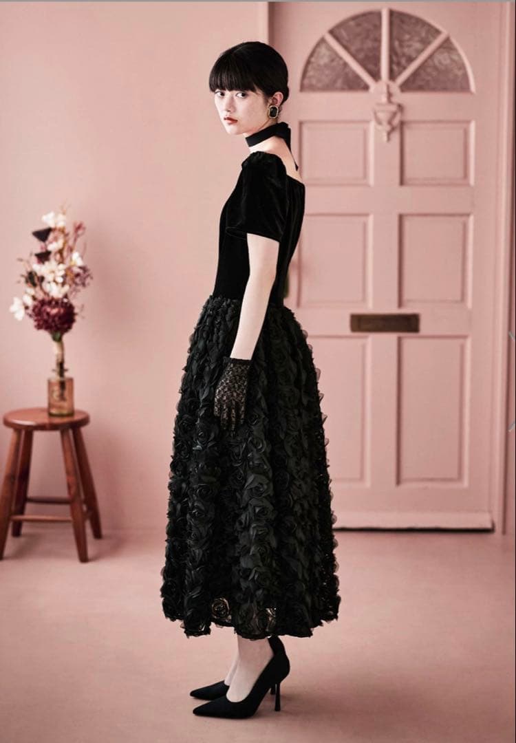 ♡etlle.ベロアロゼットフレアドレス♡