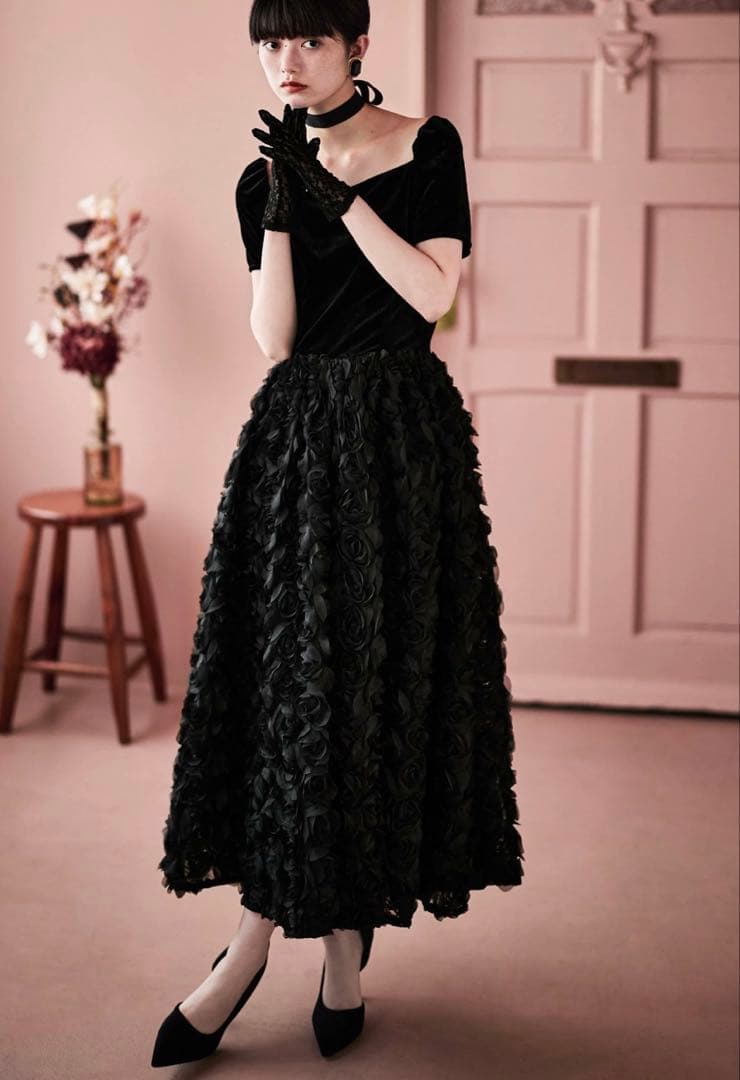 ♡etlle.ベロアロゼットフレアドレス♡