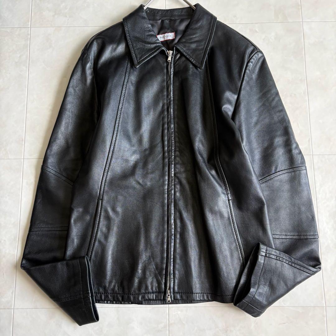 Max Mara ラムレザー ジップジャケット 黒 42 美シルエット シングル