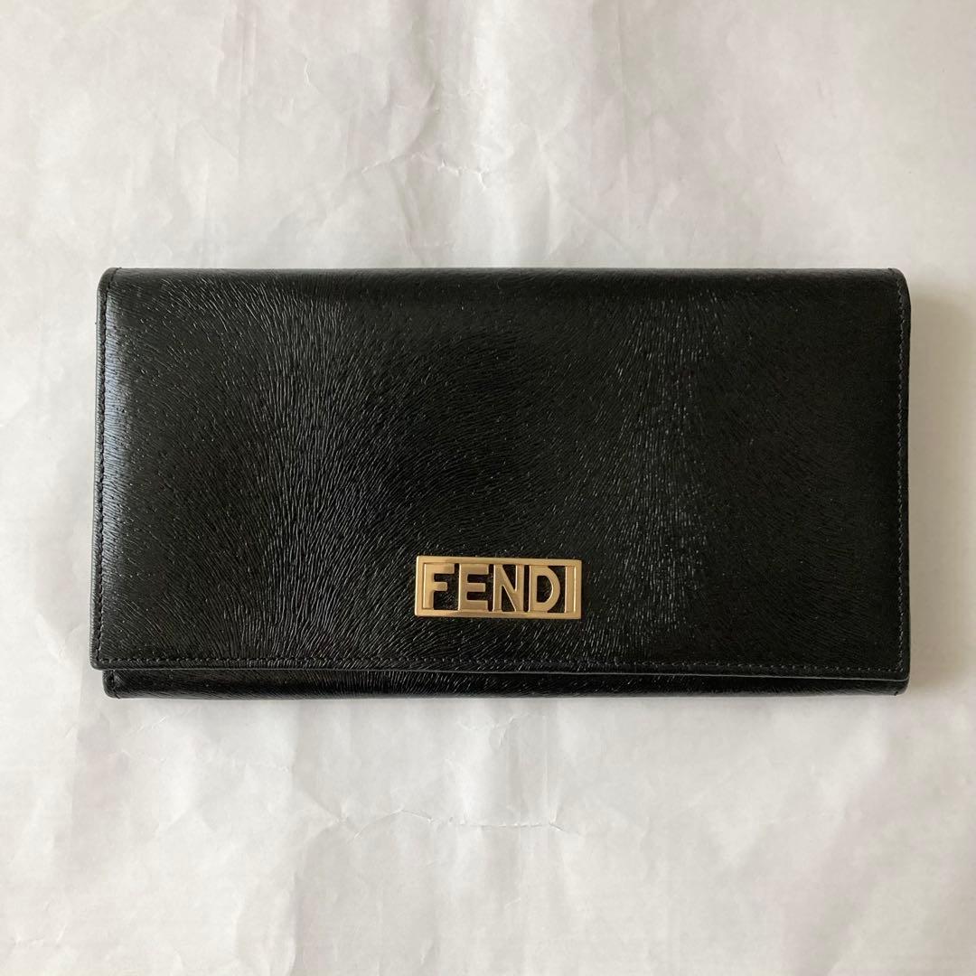 【未使用品 】FENDI フェンディ 二つ折り 長財布 黒 レザー 本革 刷毛目