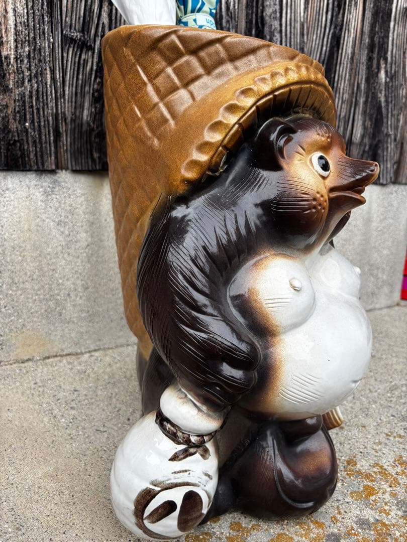 信楽焼 たぬき 2体セット 傘立て＆置物 商売繁盛 縁起物 陶器製 昭和レトロ