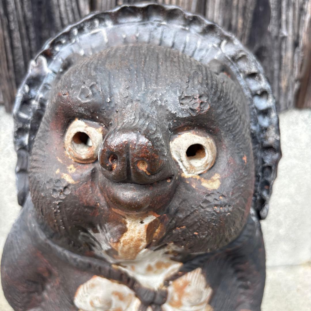 信楽焼 たぬき 2体セット 傘立て＆置物 商売繁盛 縁起物 陶器製 昭和レトロ