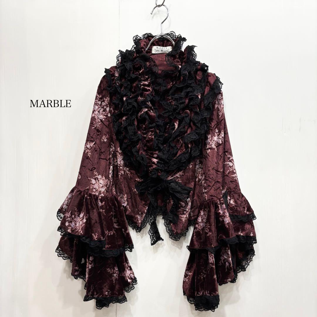 MARBLE ゴスロリ ベロア フリルレース カーディガン エンジ