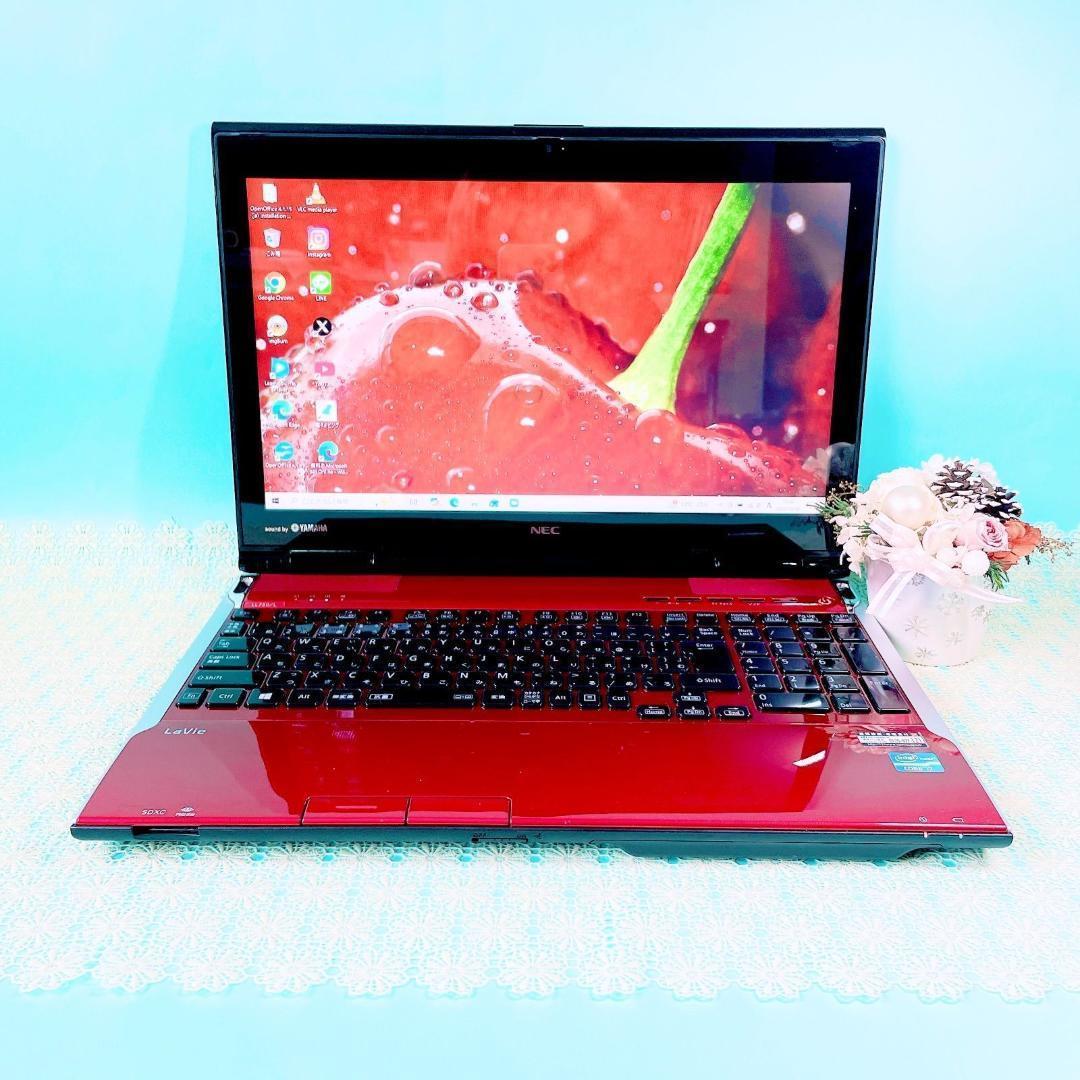 美品✨️たっぷり大容量1TB❣️Corei7✨️ブルーレイ赤ノートパソコン！カメラ付き