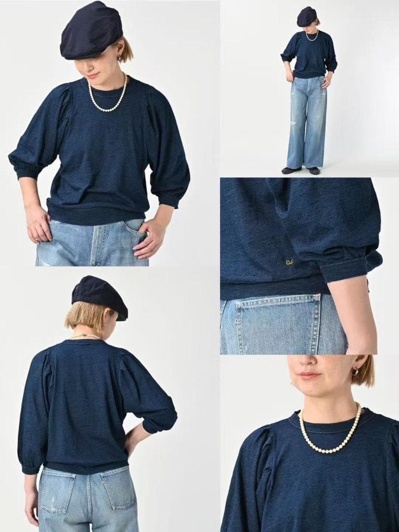 45R ネイビー パフスリーブ 長袖トップス 美品 M