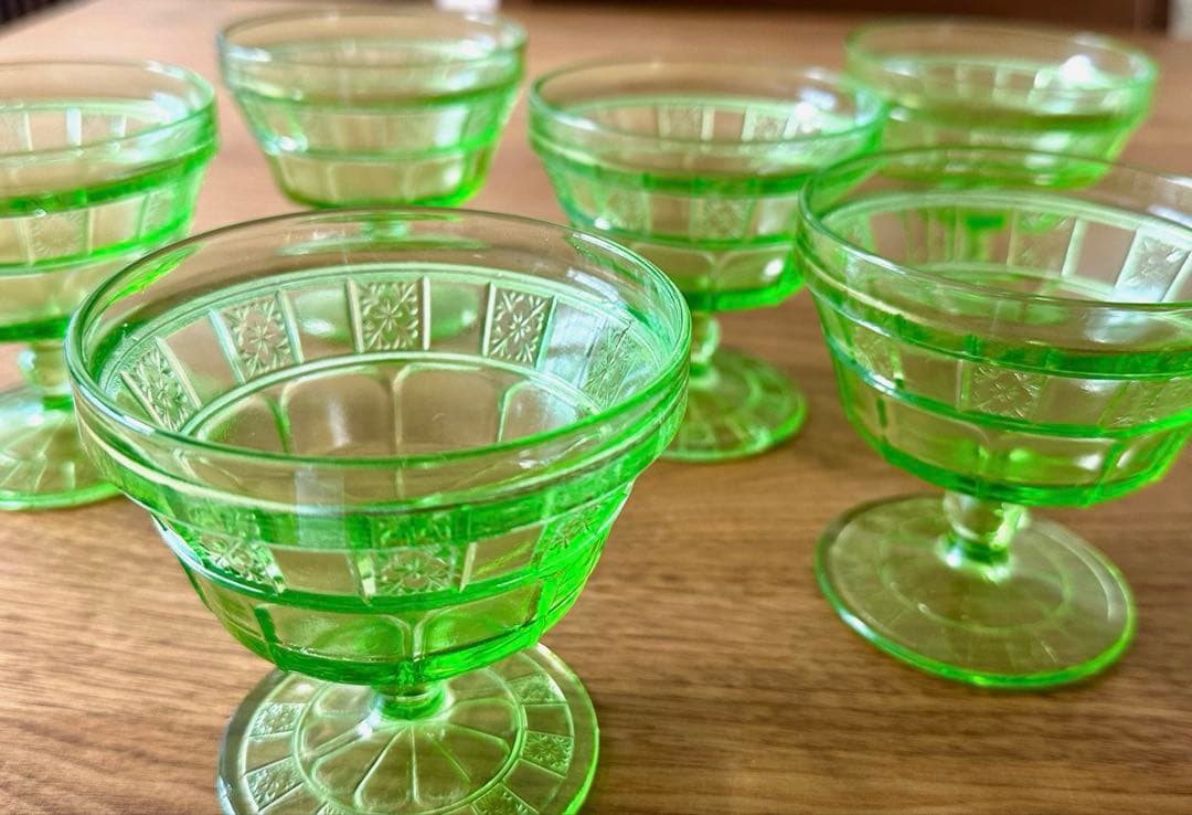 クリアランスDepression Glassディプレッションシャーベットグラス6