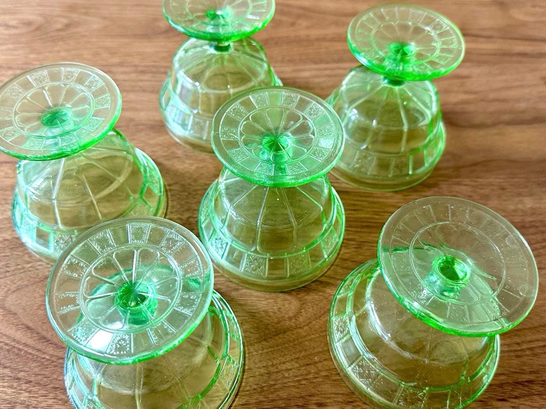 クリアランスDepression Glassディプレッションシャーベットグラス6