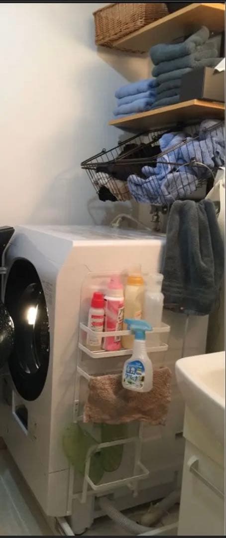 突っ張り式　洗濯機棚 ランドリーラック バスケットタイプ 2段