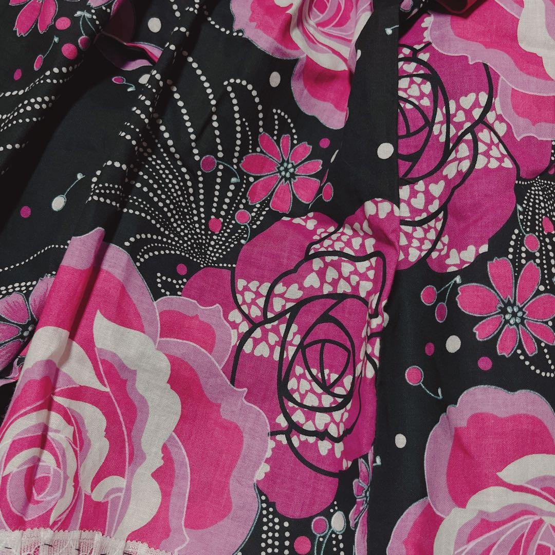 ドレス浴衣 　大人フリーサイズ　ハンドメイド　地雷　姫ギャル　バラ　ピンク