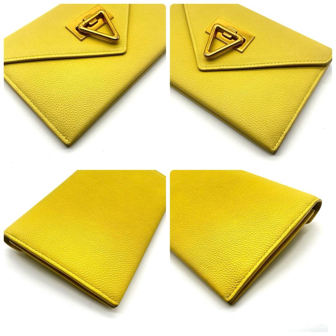 現行✨ボッテガ 長財布 トライアングル レザー 本革 イエロー ゴールド金具
