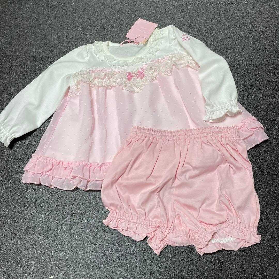 新品タグ付❤️メゾピアノ❤️レースとフリルの可愛いワンピース＆ブルマ80