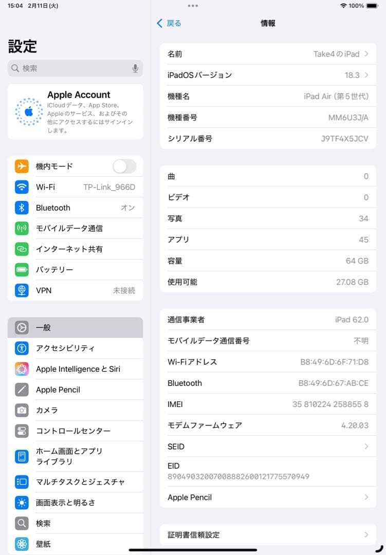 iPad Air 第５世代 64GB cellular + Apple Pen