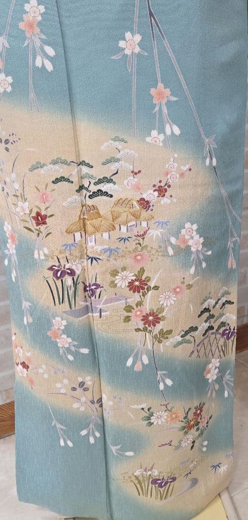 トールサイズ訪問着4点フルセット、着物、袋帯、帯締め、帯揚げ