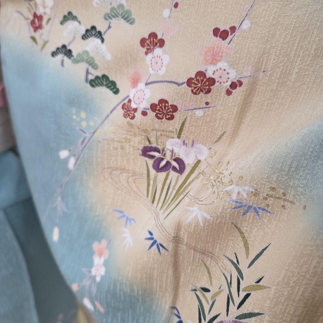 トールサイズ訪問着4点フルセット、着物、袋帯、帯締め、帯揚げ