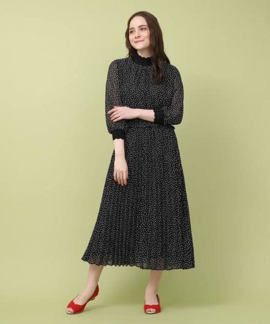 ✨新品✨アナトリエ ドット シフォンプリーツ ロングワンピース 2次会 ブラック