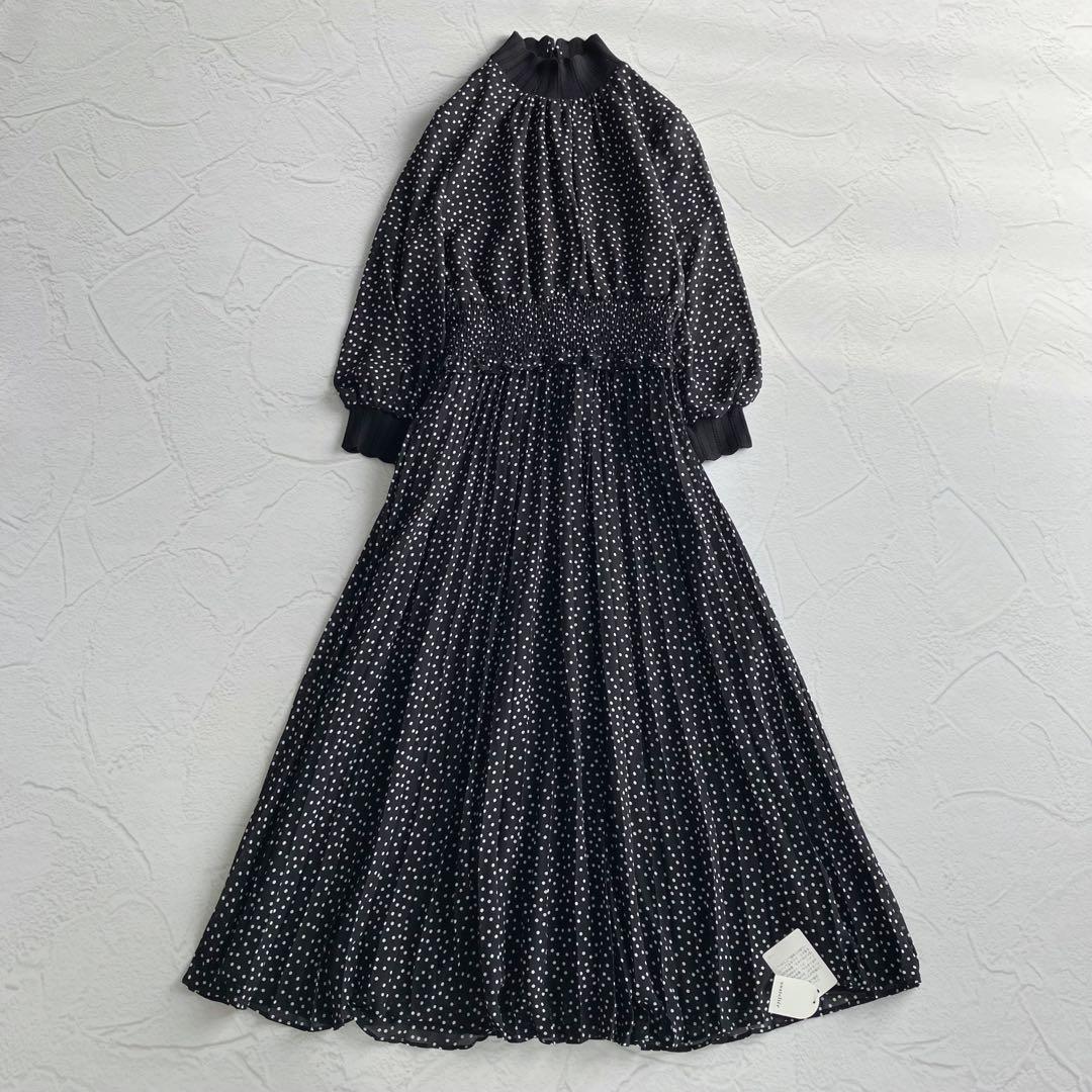 ✨新品✨アナトリエ ドット シフォンプリーツ ロングワンピース 2次会 ブラック