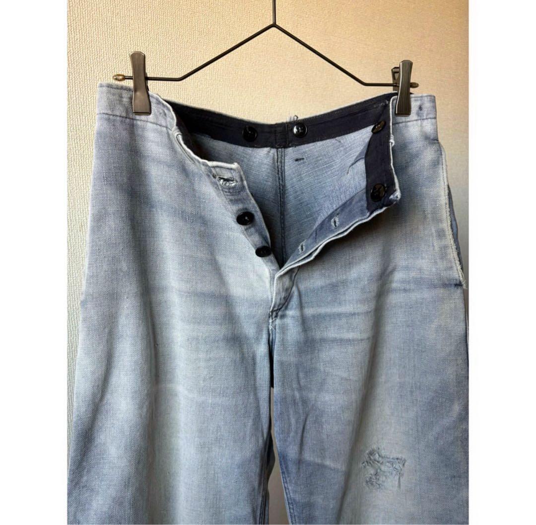 \"鬼焼けサンフェード\" ナス紺 ラベンダー ユーロヴィンテージ ワークパンツ