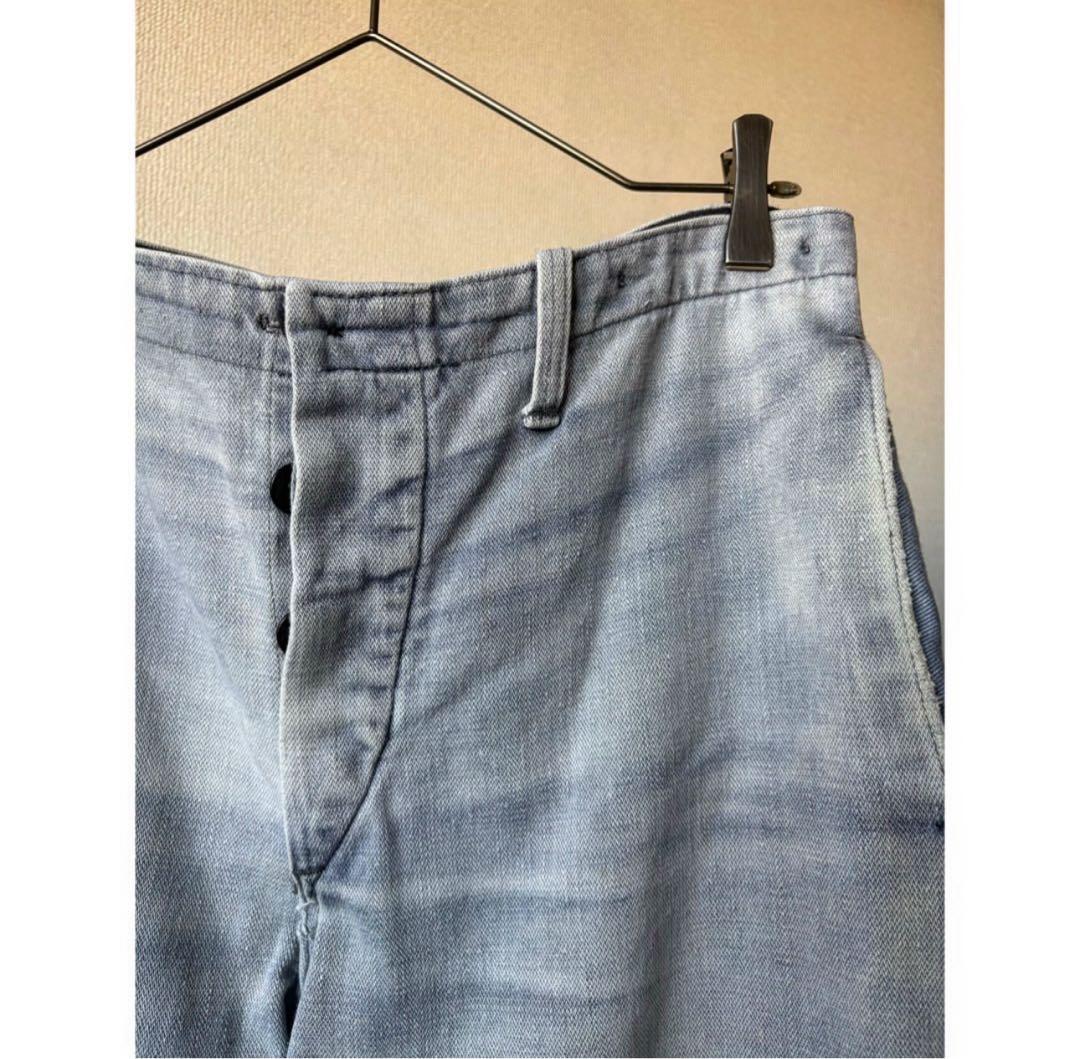 \"鬼焼けサンフェード\" ナス紺 ラベンダー ユーロヴィンテージ ワークパンツ