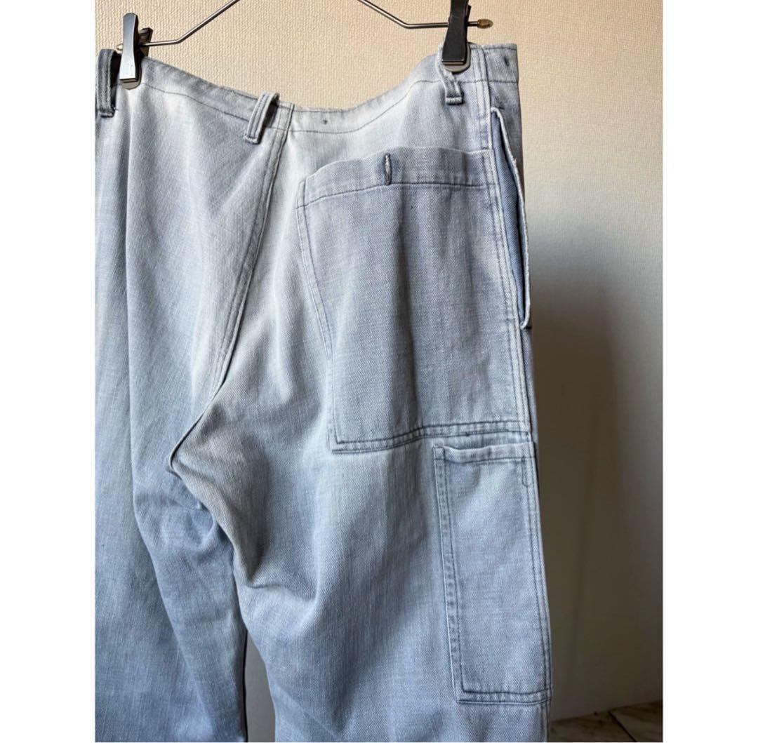 \"鬼焼けサンフェード\" ナス紺 ラベンダー ユーロヴィンテージ ワークパンツ