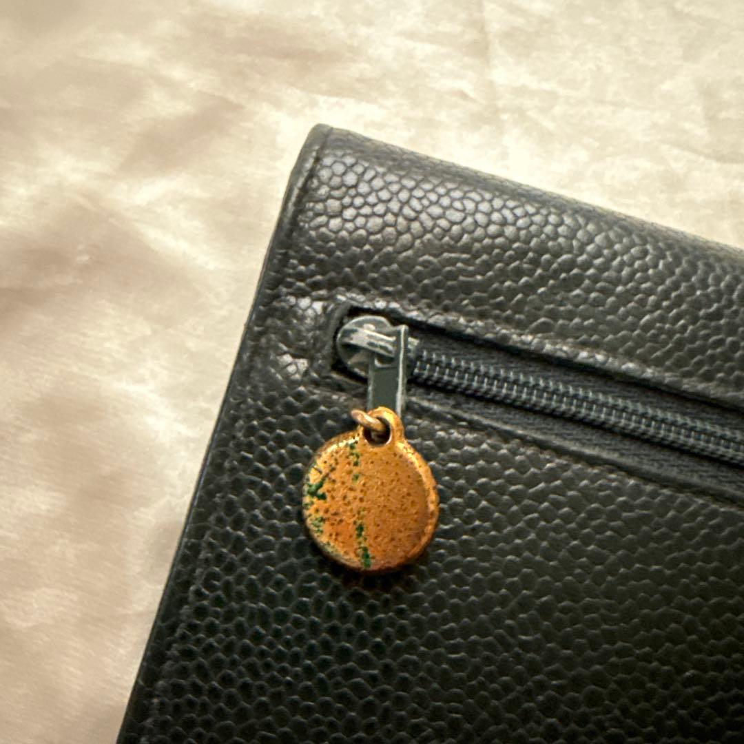 CHANEL Chanelブラックレザー 長財布 シャネル