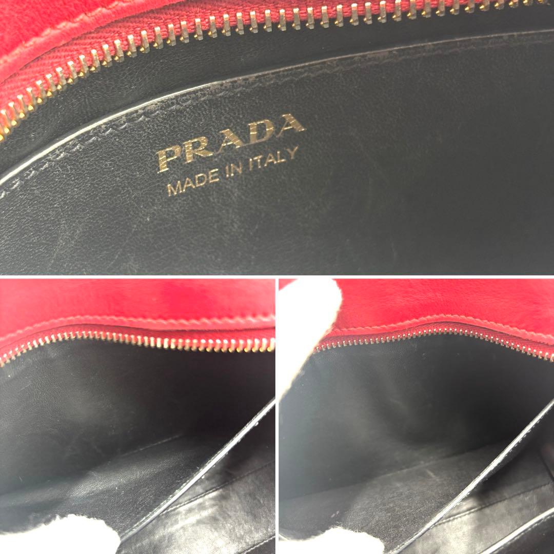 【美品】プラダ エスプラナード ショルダーバッグ 白タグ サフィアーノレザー 赤