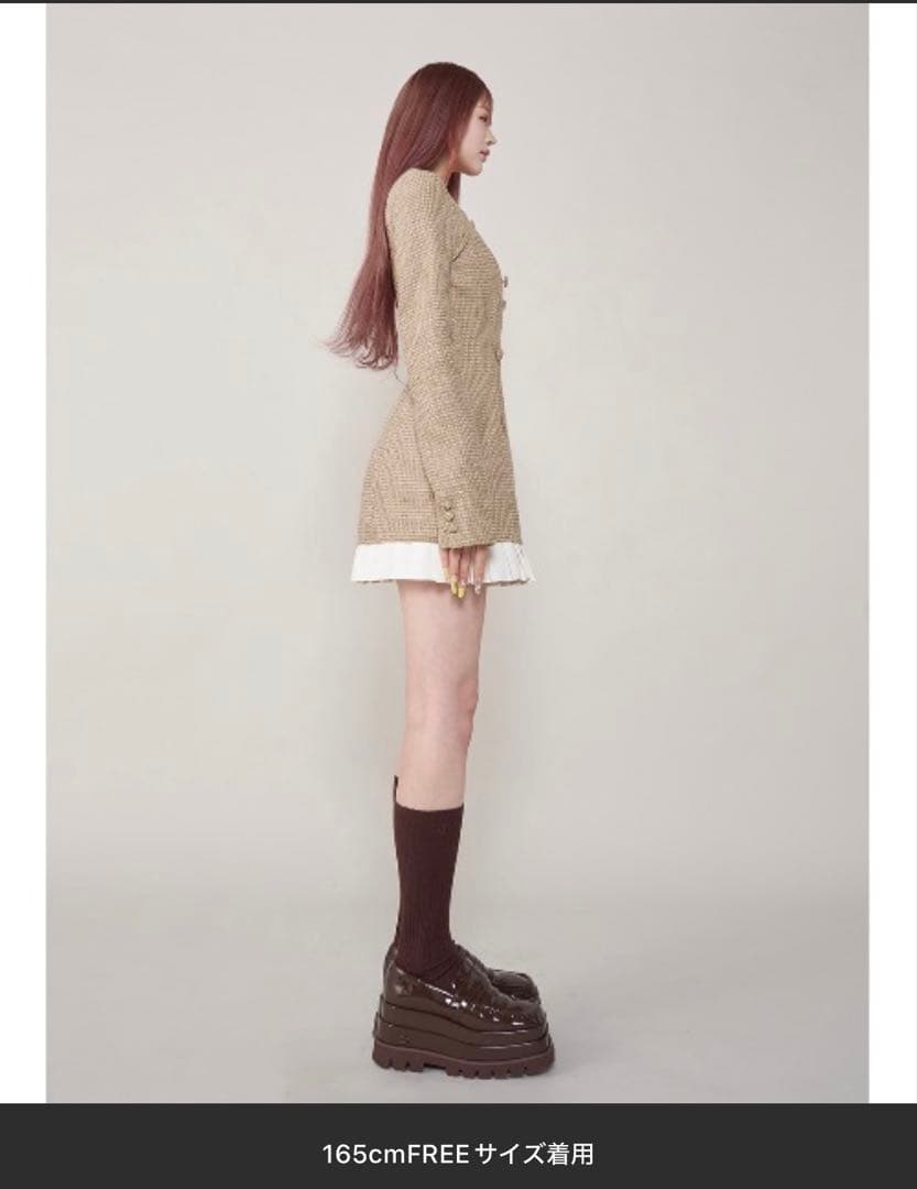 プリーツドッキングツイードミニワンピース