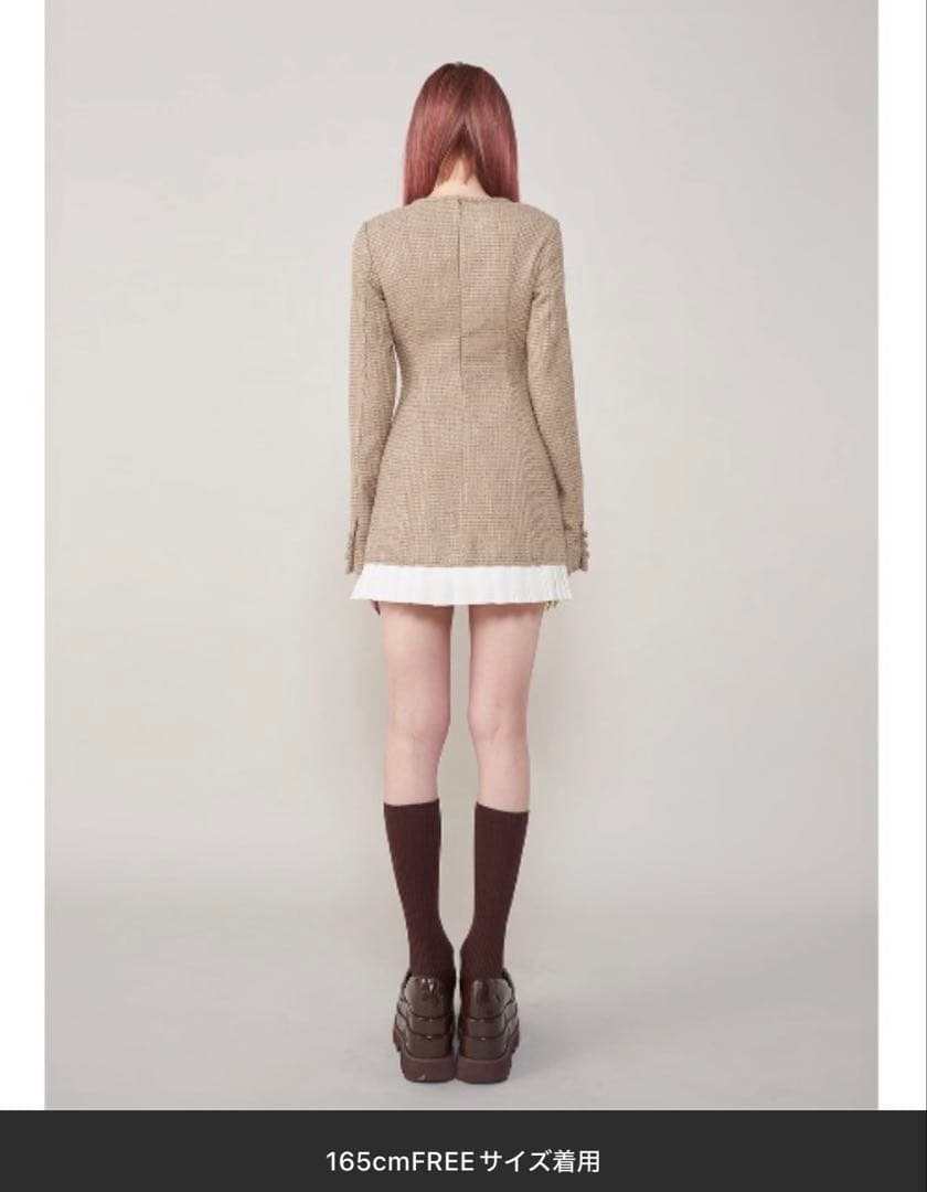 プリーツドッキングツイードミニワンピース