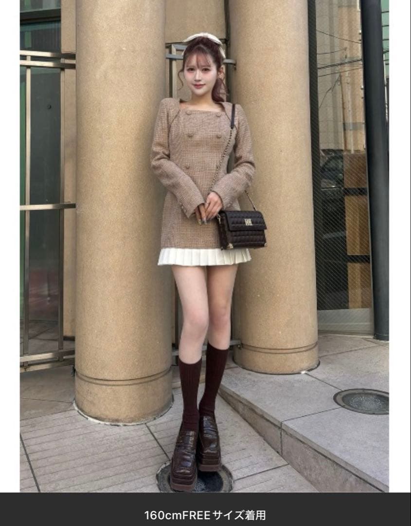 プリーツドッキングツイードミニワンピース