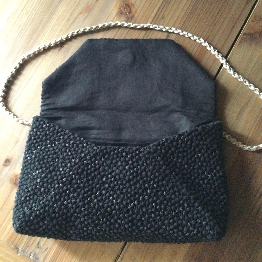 花珠 黒の編物 クラッチバッグ