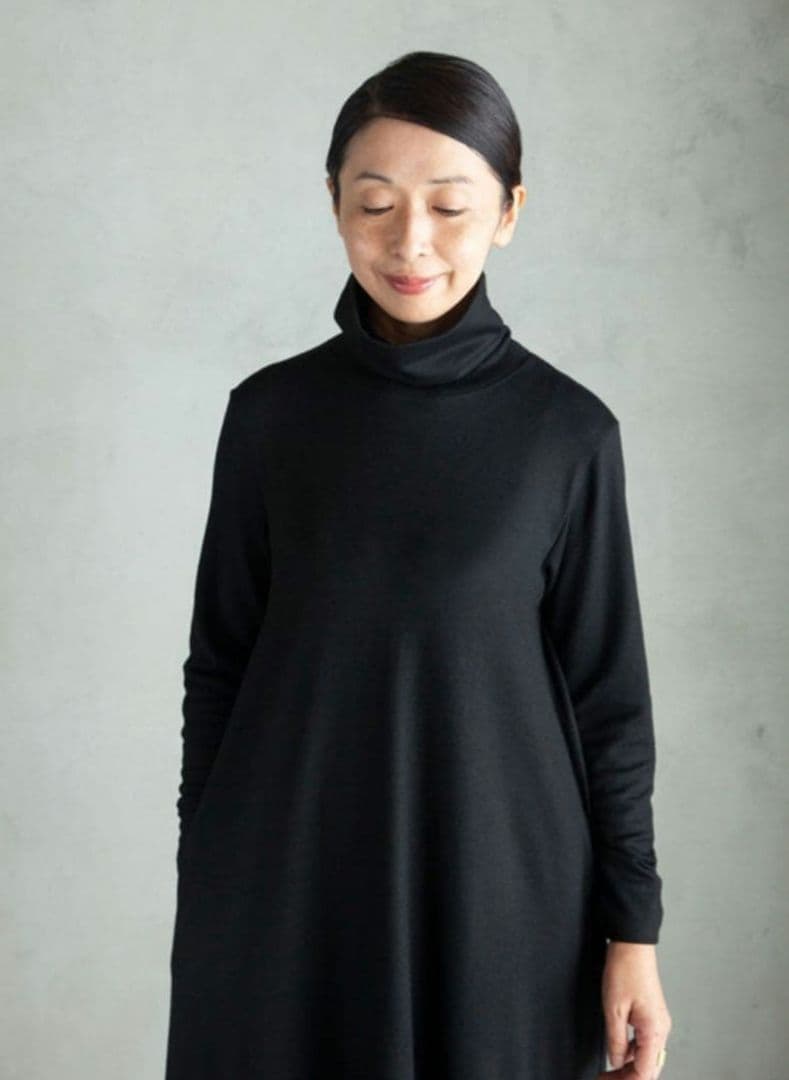 HAND ROOM ウォッシャブルウール ジャージーワンピース ブラック 黒 S