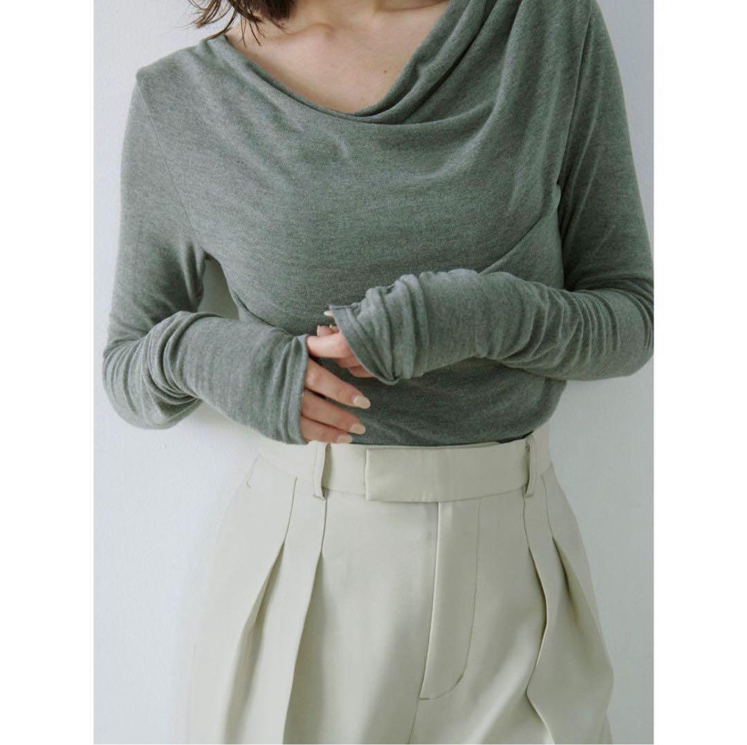 新品未使用　anuans ドレープネック 長袖Tシャツ グレー