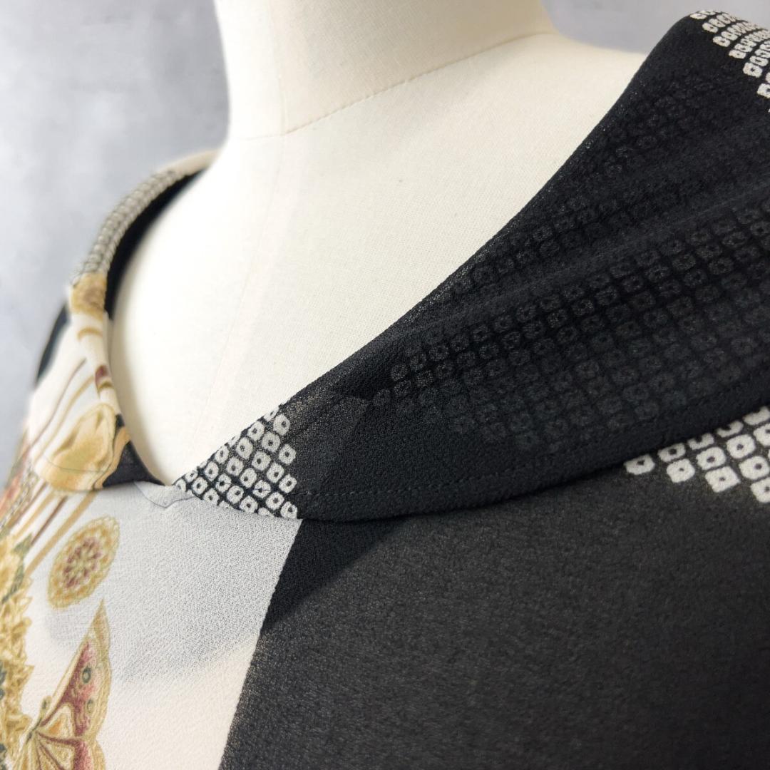 詩仙堂 シセンドウ フード シフォン ロング チュニック ワンピース 花柄 黒