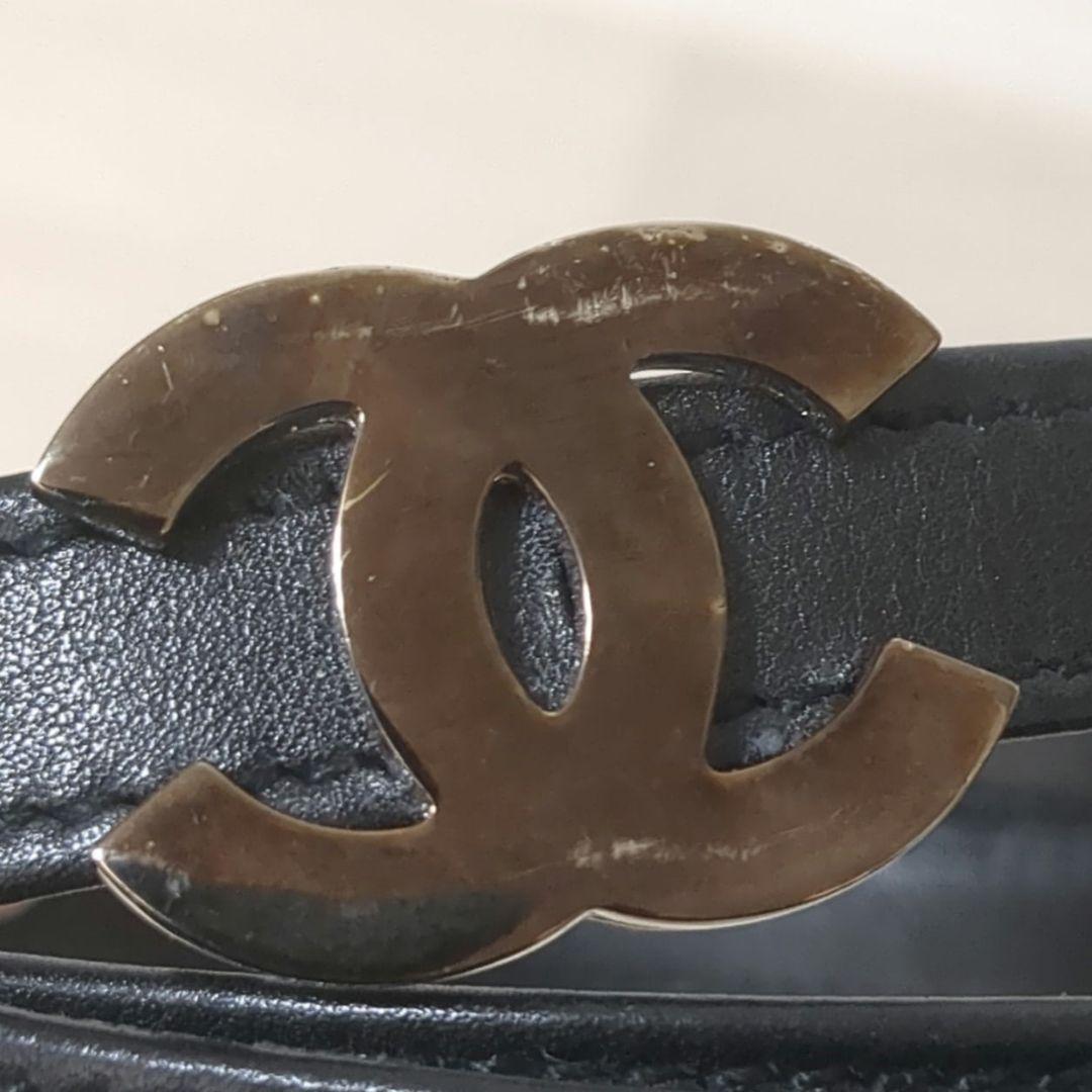 シャネル　CHANEL ココマーク　レザーベルト　ベルト　シルバー金具　ブラック