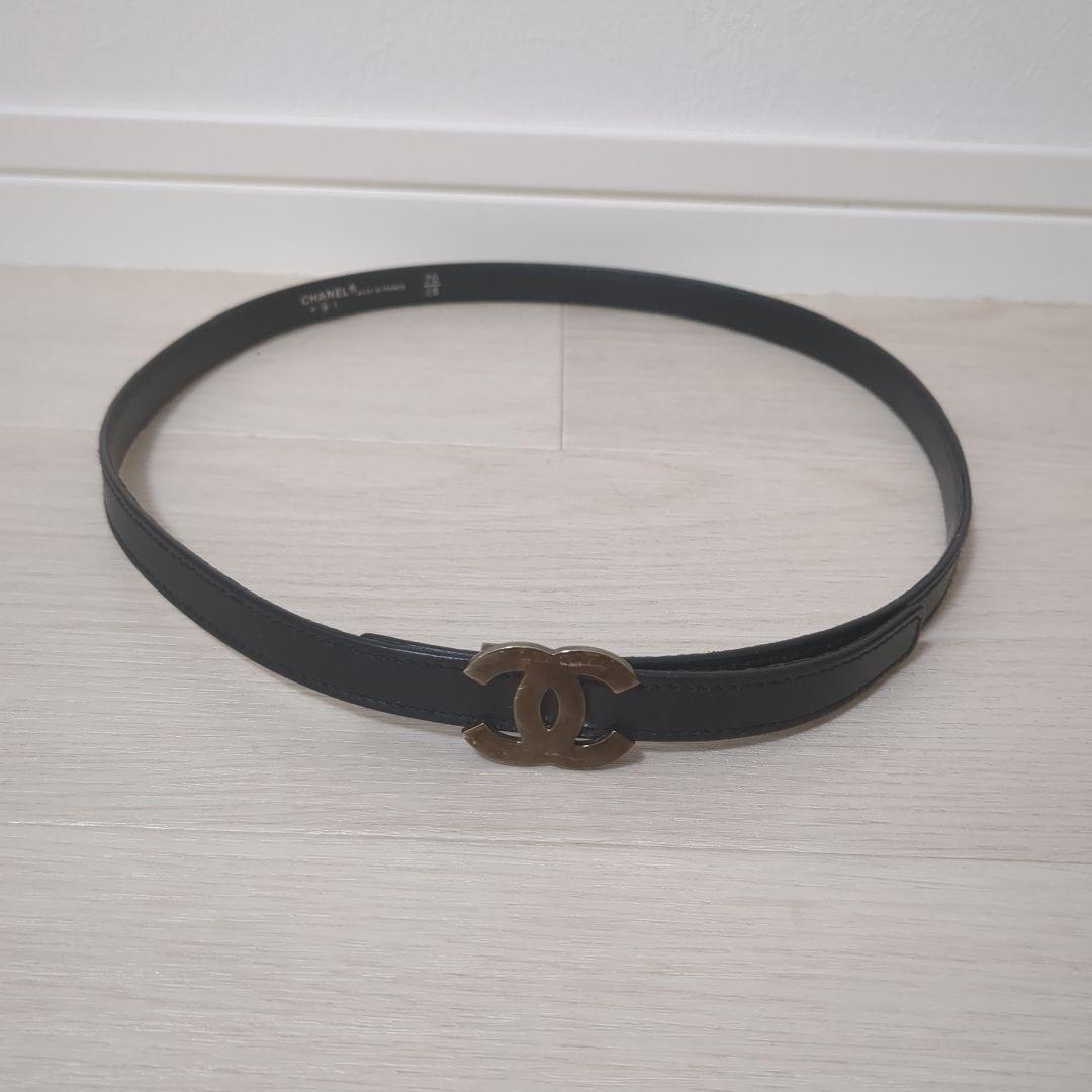 シャネル　CHANEL ココマーク　レザーベルト　ベルト　シルバー金具　ブラック