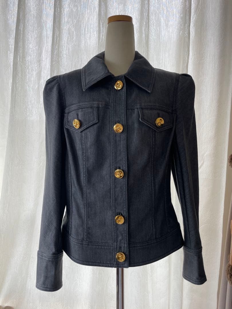 エスカーダ ジャケット 36 デニム風 ゴールドボタン 美シルエット