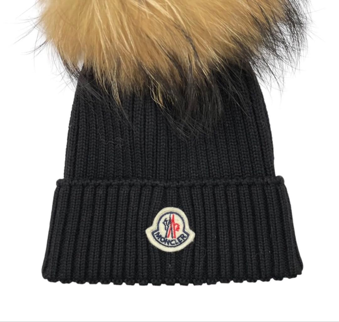 EM1253 モンクレール ポンポンファーニット帽ブラックSサイズ