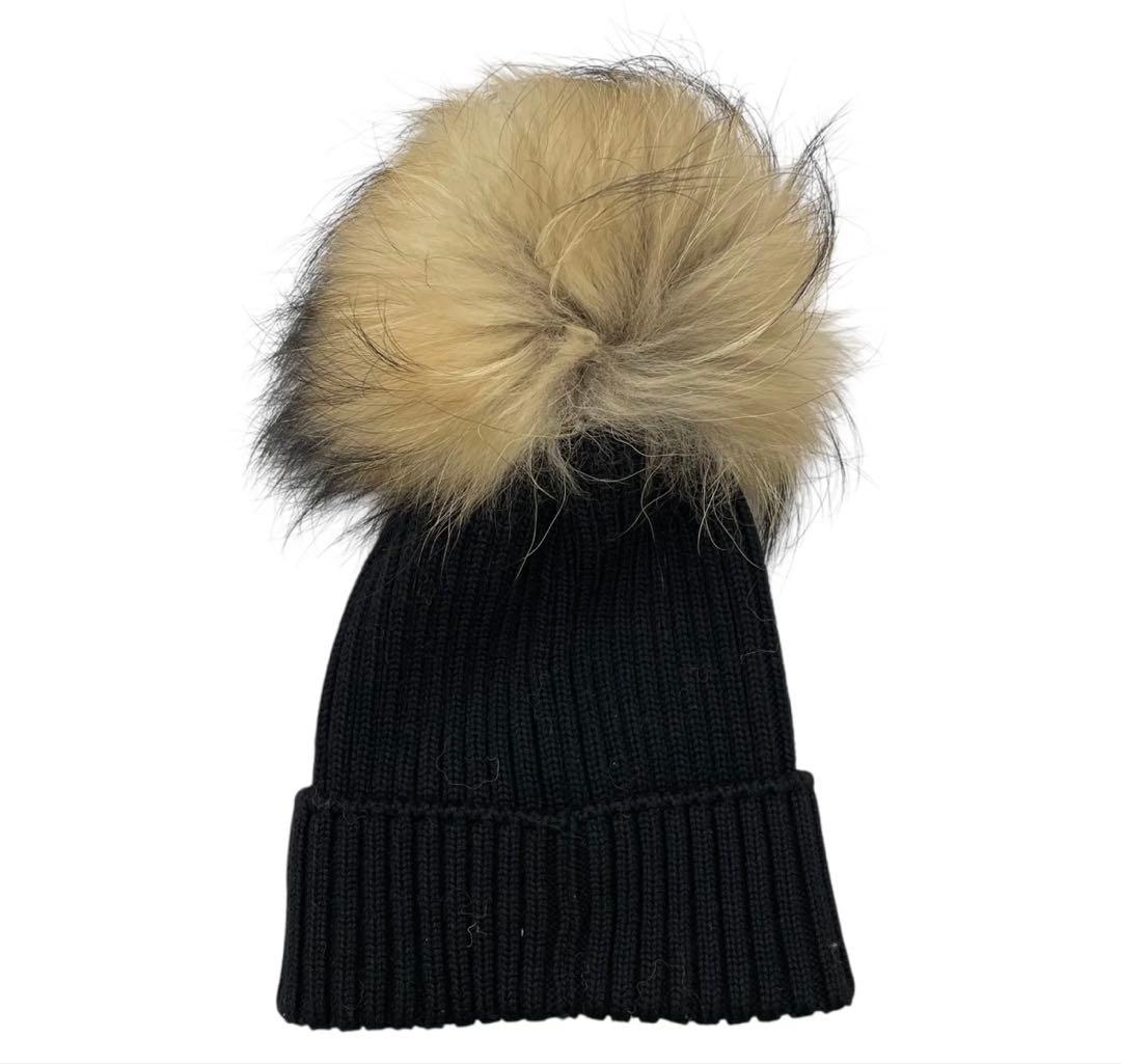 EM1253 モンクレール ポンポンファーニット帽ブラックSサイズ
