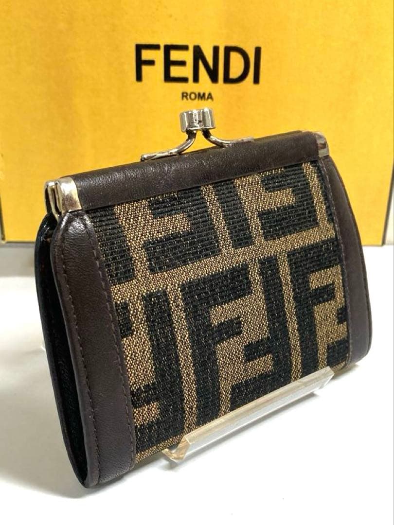 良品 FENDI フェンディ ズッカ キャンバス がま口 ケース 小銭入れ