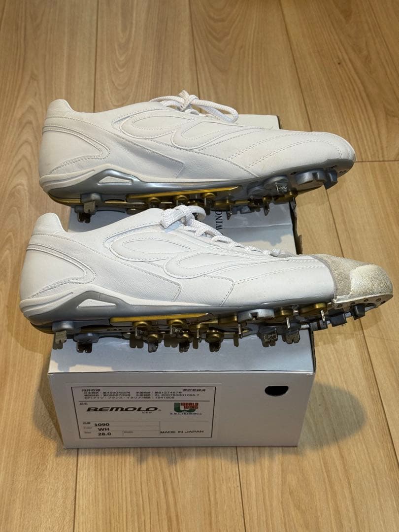 【美品/希少】28cm (白)ビモロ(Bemolo)/スパイクP革付