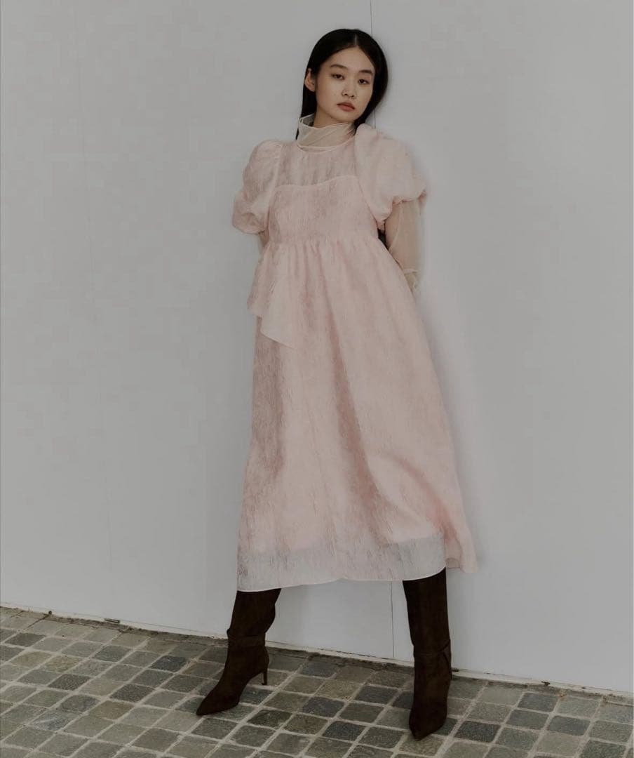 期間限定‼️オケージョンドレス　ANDRESDバブルスリーブジャガードドレス　L