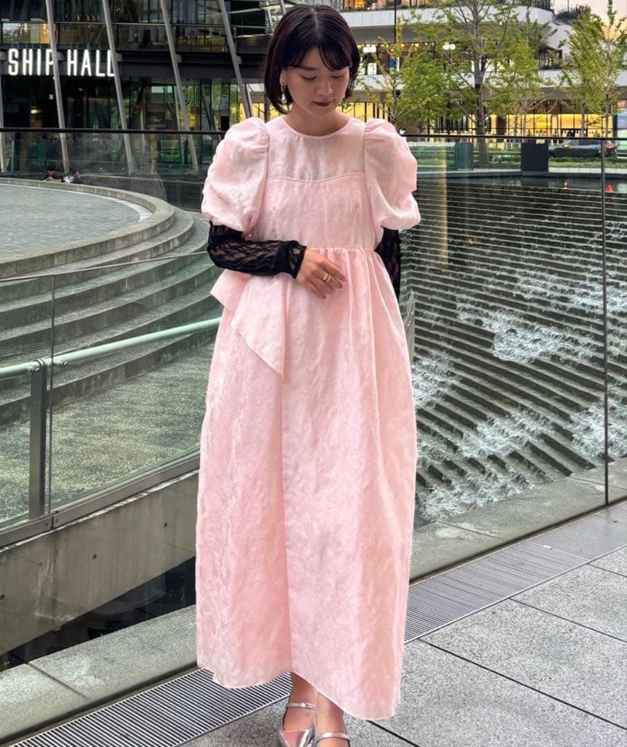 期間限定‼️オケージョンドレス　ANDRESDバブルスリーブジャガードドレス　L