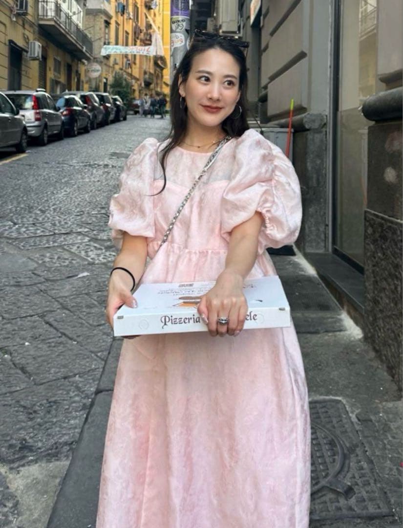 期間限定‼️オケージョンドレス　ANDRESDバブルスリーブジャガードドレス　L